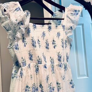 Shabby Chic White Dress with Blue Floral Print